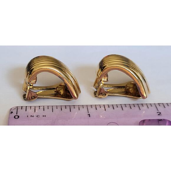 Vintage Signed Kenneth J Lane Art Deco Gold Earrings Clip On Gift for Her KJL - Picture 6 of 6